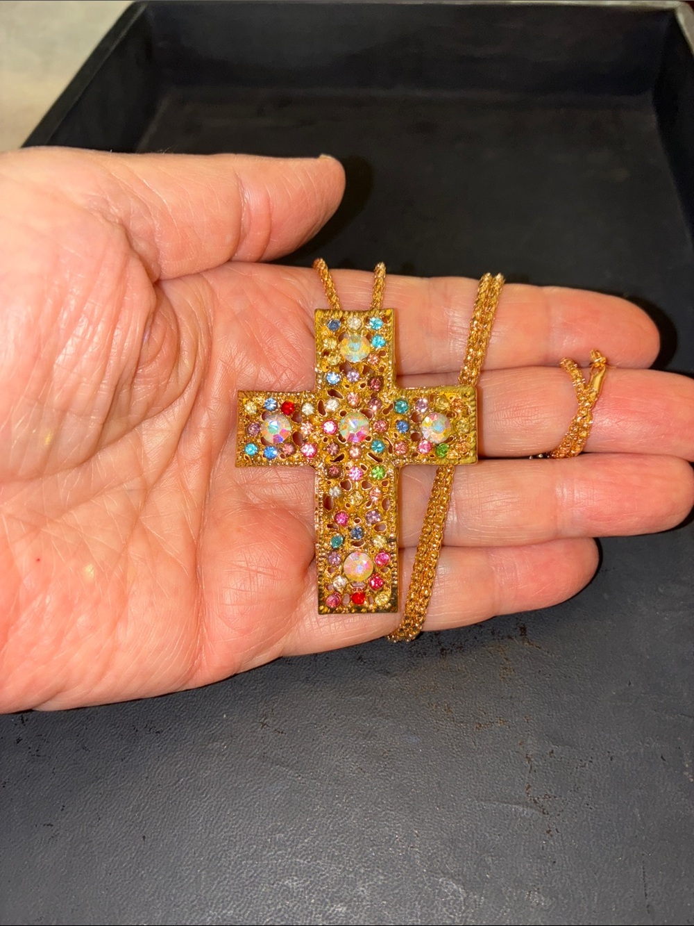 Gold Cross with Multicolor Rhinestones - Picture 9 of 9